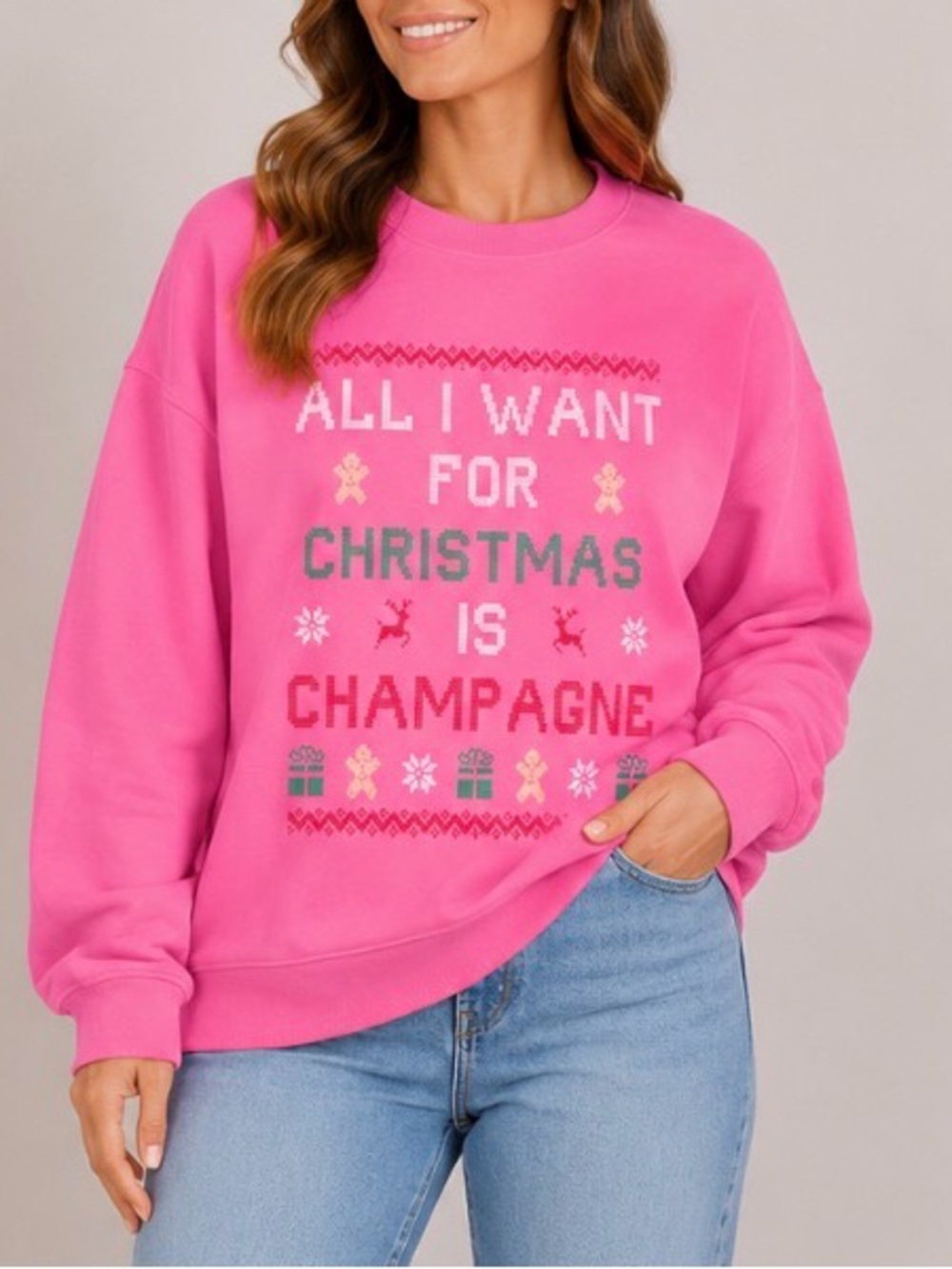 Pink Lily Pink "All I Want For Christmas Is Champagne" Sweatshirt graphic SZ SM